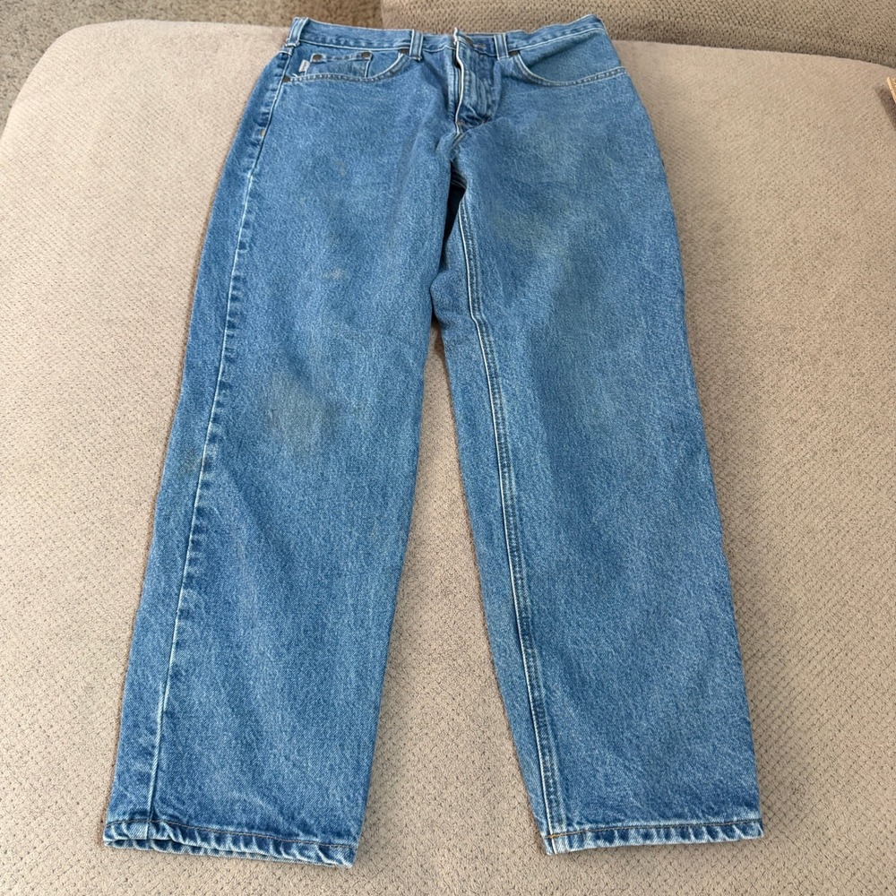 Vintage 2000s Carhartt B17-DST Relaxed Fit Tapered Leg Blue Denim Jeans 34x28 - Picture 3 of 7